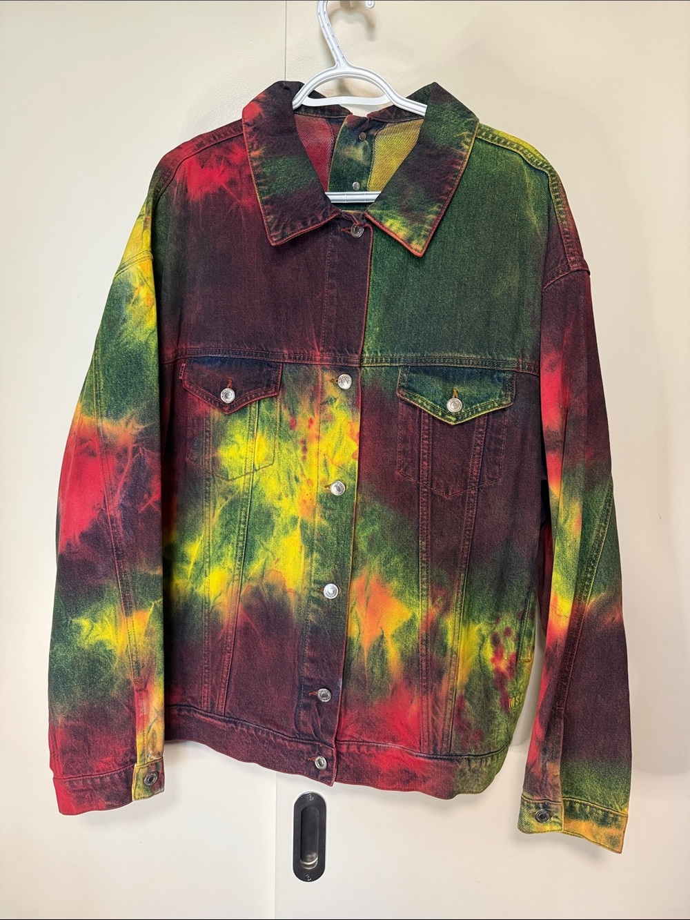 MSGM Multicolor Tie-Dye Denim Jacket - Red, Yellow, Green